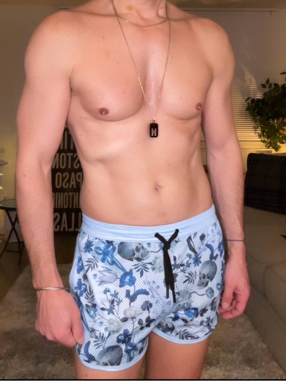 Skull & Bones | Hand Painted Dutch Floral Mesh Shorts in Sky Blue (Small)